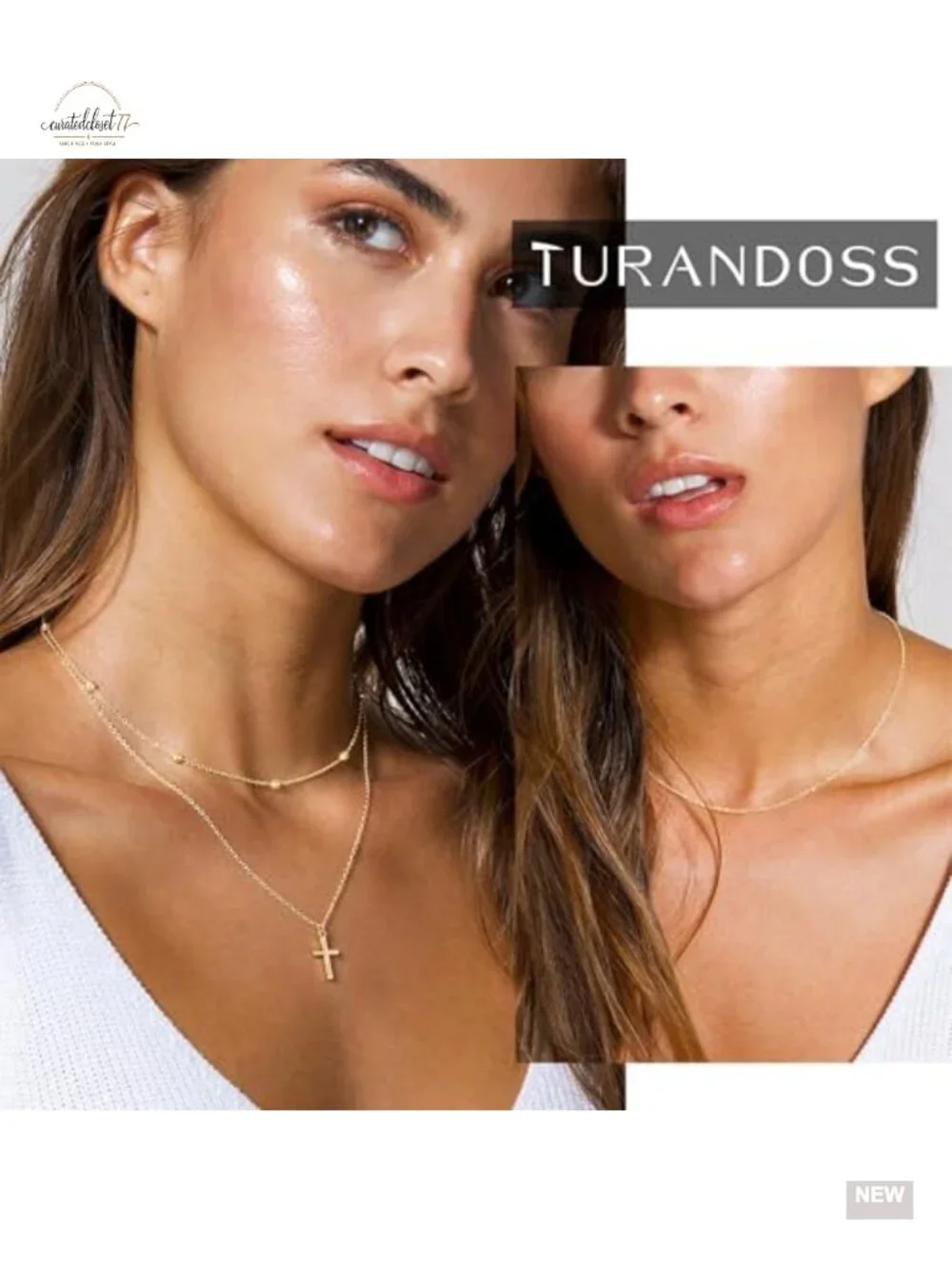 Layered Cross Chunky Necklace 14K Gold Plated Dainty Pendant Chain Faith